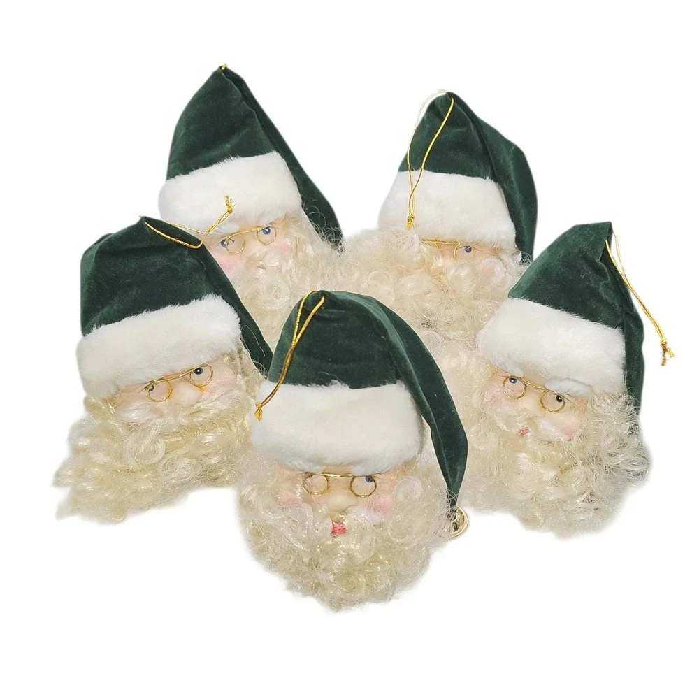 VTG Porcelain Santa Head Christmas Ornament Velvet Hat Curly Beard Lot Of 18‎